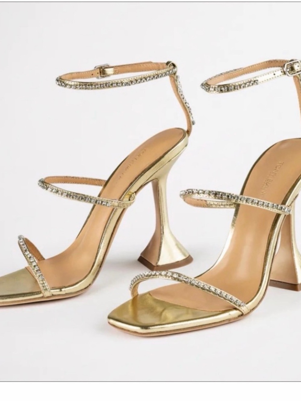 Tony Bianco Gold Crystal-Strap Square Toe Heels